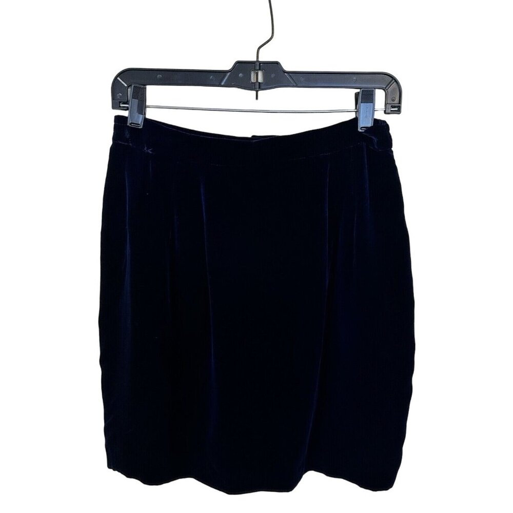 Carmen Marc Valvo Blue Velvet Skirt Size 10 Zip Up Stretch Eveningwear Mini